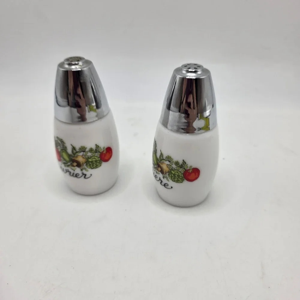 Vintage Milk Glass Salt Pepper Shakers French Vegetable Le Poivrier Saliere